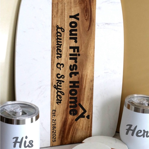 Personalized | Laser Engraved Marble and Wood Cutting & Serving Board - Picture 1 of 5